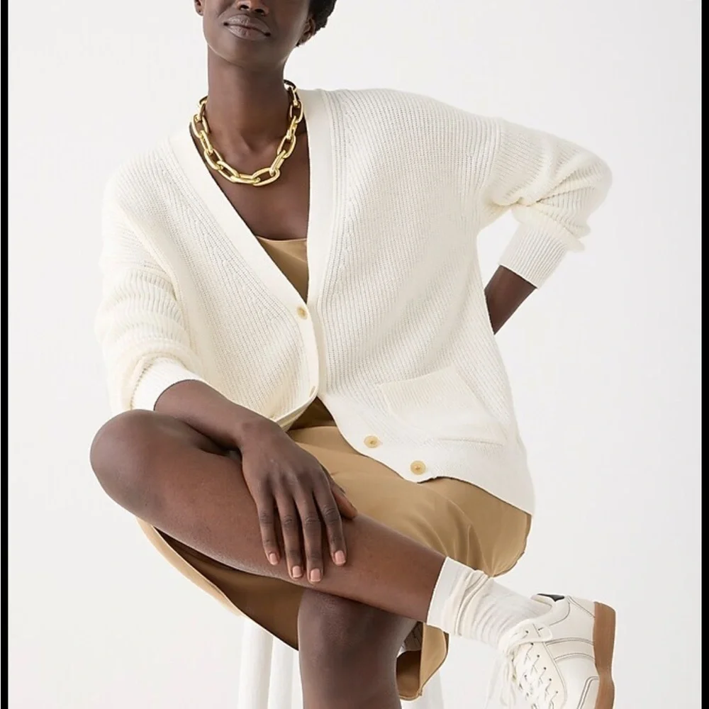 J. Crew V-neck cotton-blend cardigan sweater Ivory XL NWT